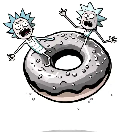 I want rick and morty flying through space on a donut tattoo design idea