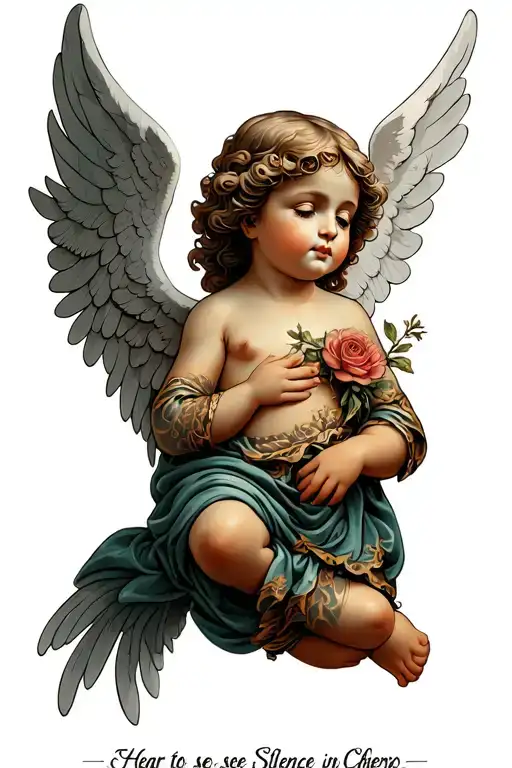 Hear to see silence in Cherub Angel tattoo design idea
