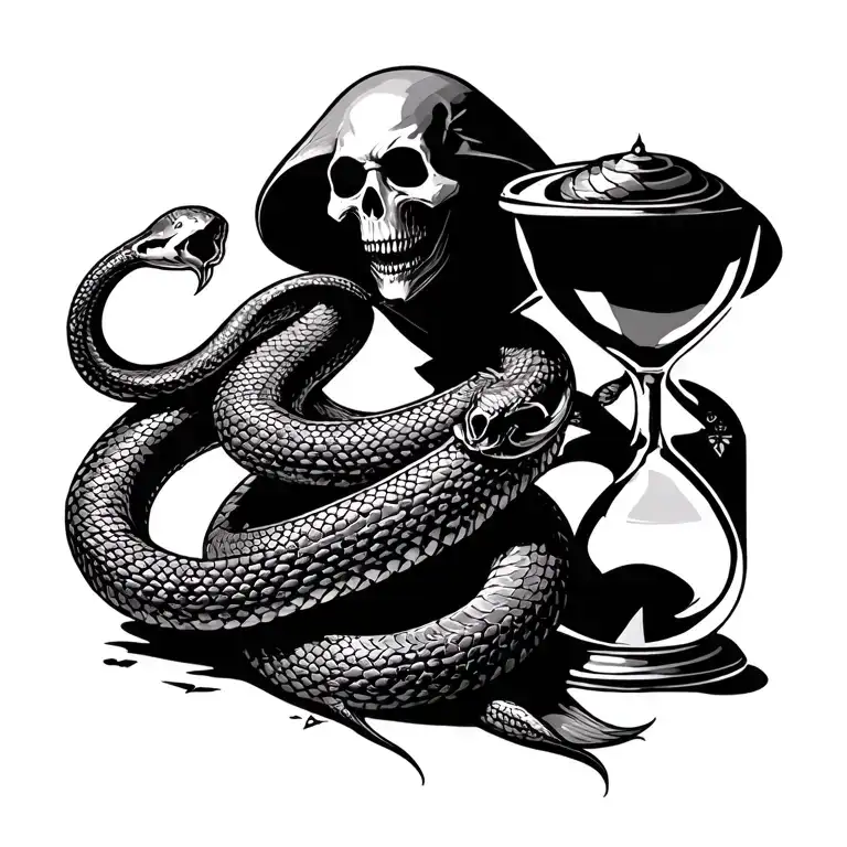 snake, grim reaper, hour glass tattoo design idea