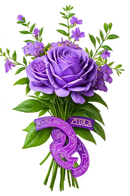 violet bouquet with leo zodiac sign tattoo design idea