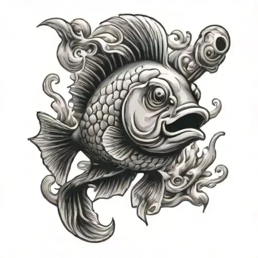 Fish smoking a bong tattoo design idea
