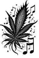 weed leaf with music notes flowing tattoo design idea