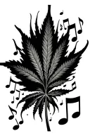 weed leaf with music notes flowing tattoo design idea