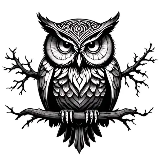 gothic inspired owl tattoo design idea