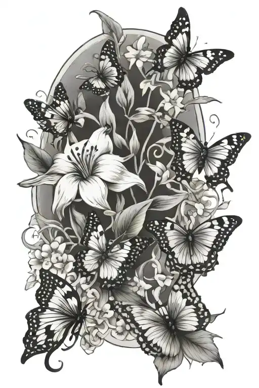 Maelynn in Japanese with Lillie's and butterflys souronding tattoo design idea