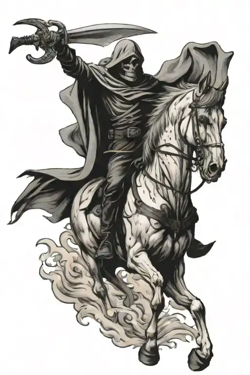 Grim Reaper On Pale Horse bucking tattoo design idea