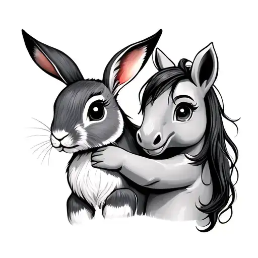 rabbit and pony holding each other by the shoulder tattoo design idea