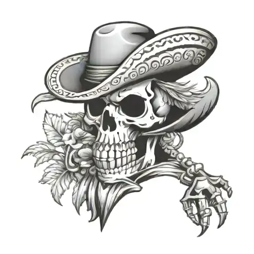 Skelton with a Colombian sombrero tattoo design idea