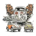 vw bug surrounded chairs tattoo design idea