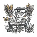 vw bug surrounded chairs tattoo design idea
