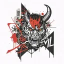 text JJ with devil tail tattoo design idea