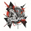 text JJ with devil tail tattoo design idea