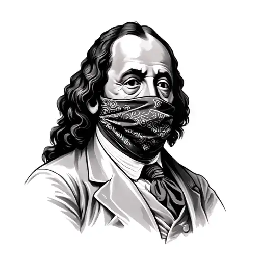 benjamin franklin with bandana mask holding tattoo design idea