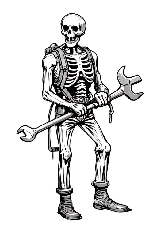 German skeleton plumber holding a wrench tattoo design idea