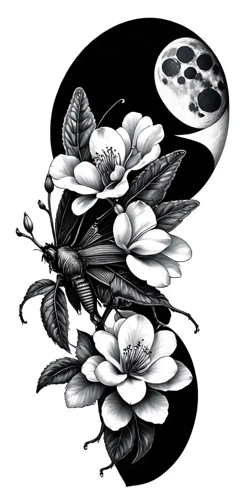 death moth magnolias moon phases tattoo design idea