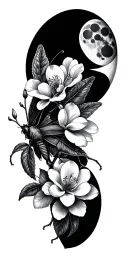 death moth magnolias moon phases tattoo design idea