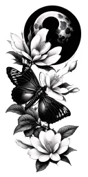 death moth magnolias moon phases tattoo design idea