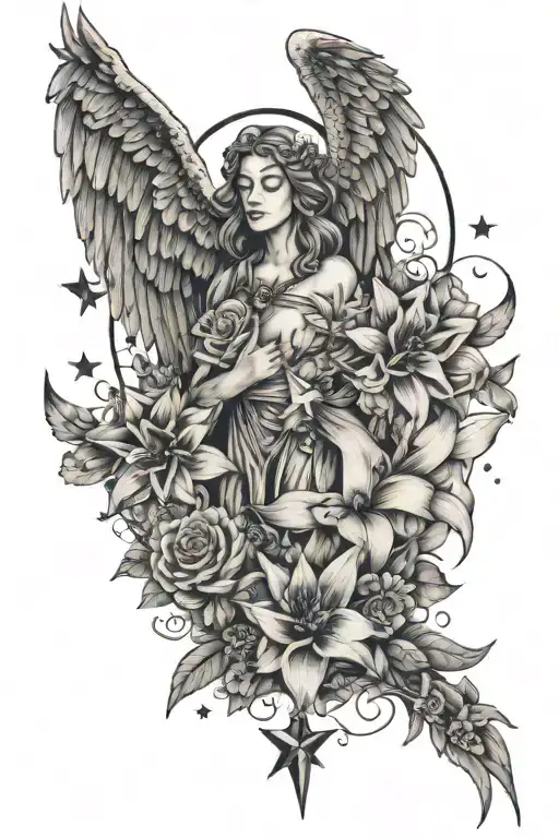 fortune,stars, Johannesburg city skyline,angel , Veronica flower tattoo design idea