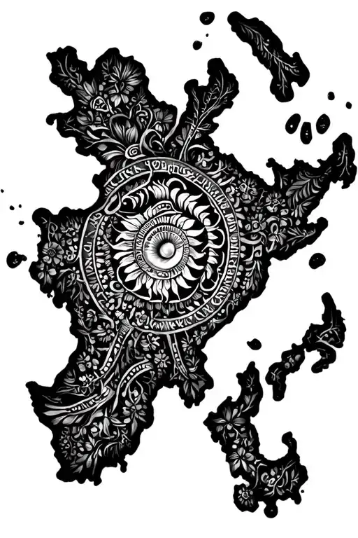 Fusion of Indian and New Zealand Map outlined in Sanskrit  tattoo design idea