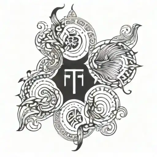 Twin Gemini symbols intertwined with elements representing Coimbatore, Tamilnadu tattoo design idea