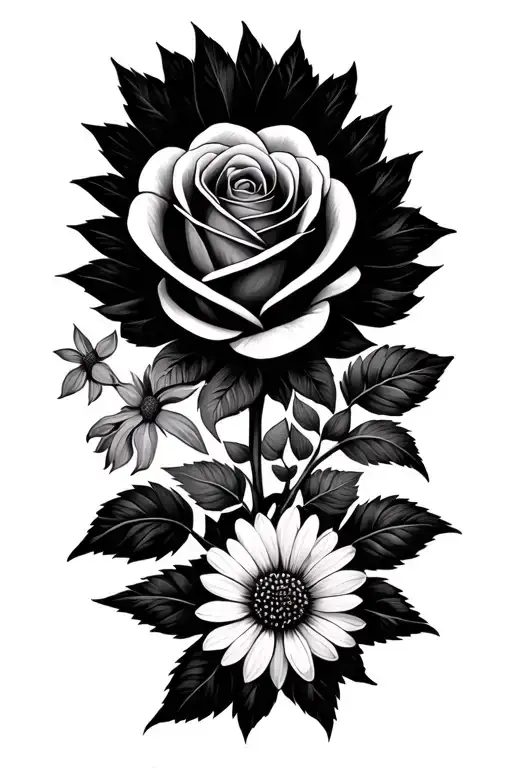 mandala design incorporating elements 1 rose, 2 violets, 1 marigold and 2 asters tattoo design idea