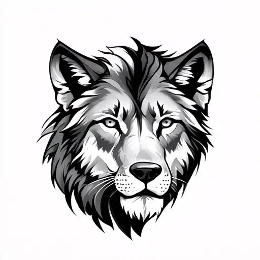 half wolf and lion face tattoo design idea