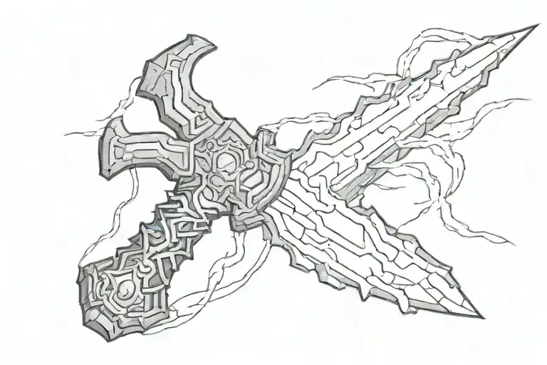 stormbreaker and mijolnir with lightnings tattoo design idea