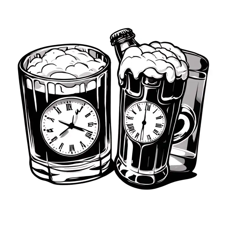 time glass beer bottle tattoo design idea