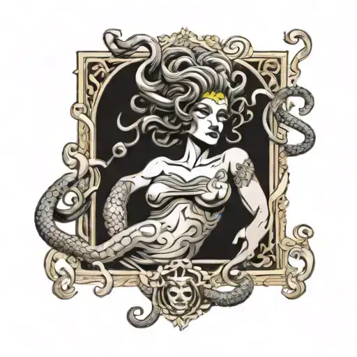 medusa tarot card black grey tattoo tattoo design idea