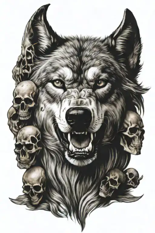 wolf headress crying with skulls tattoo design idea