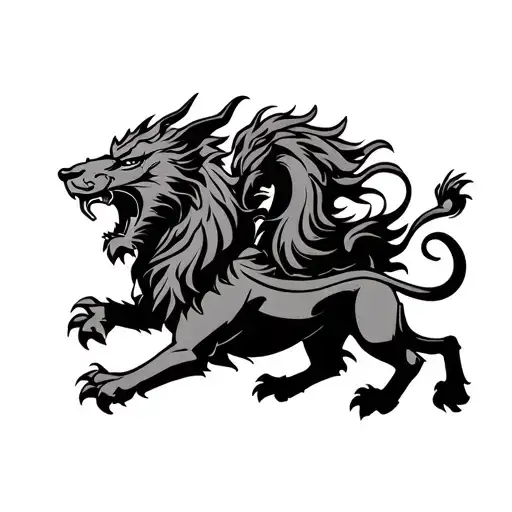 dragon and lion running together tattoo design idea