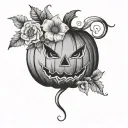 halloween pumpkin with flowers tattoo design idea