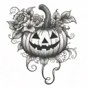 halloween pumpkin with flowers tattoo design idea