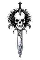 "AFRO" Sharp long dagger with runes shaded skull head tattoo design idea