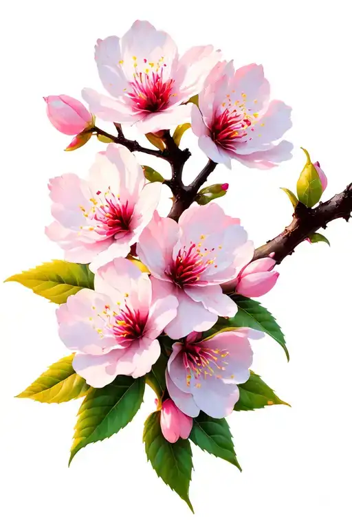 akebono cherry blossom branch that has 4 blooming flowers with some exposed branch  tattoo design idea