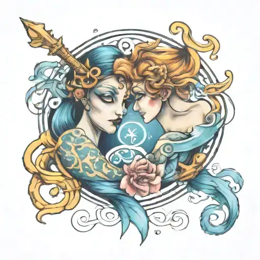Gemini and Pisces symbol intertwined tattoo design idea