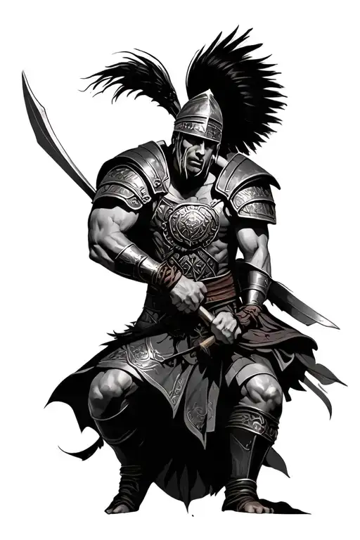 gladiator warrior battling tattoo design idea
