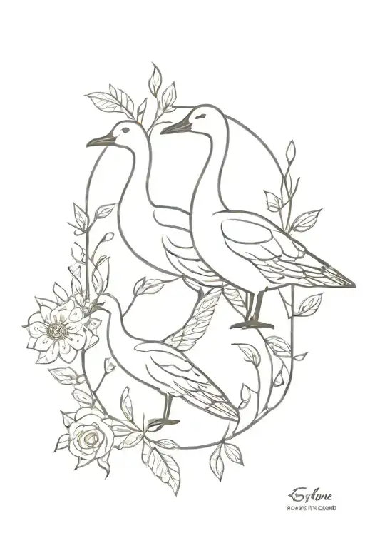 hip tattoo with geese made of florals forming the shape as well as other western elements  tattoo design idea