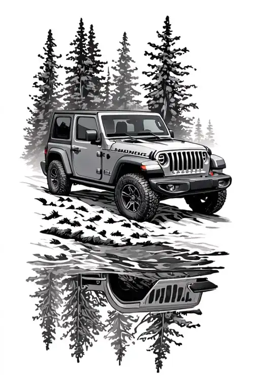 Jeep Wrangler 2 door wilderness scene tattoo design idea