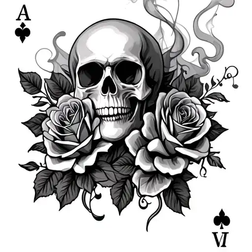 skulls cards roses smoke tattoo design idea