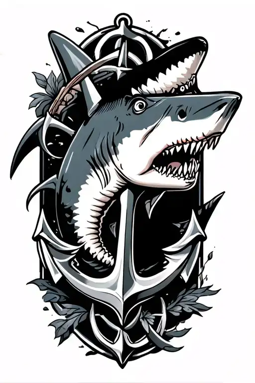 shark compas anchor  tattoo design idea