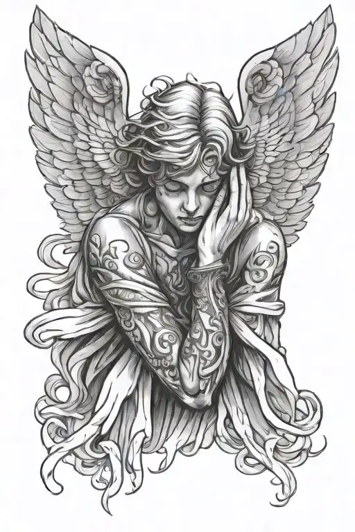 angel covering his eyes with his hands  tattoo design idea
