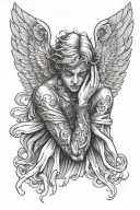 angel covering his eyes with his hands  tattoo design idea