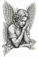 angel covering his eyes with his hands  tattoo design idea