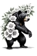 fighting Black bear with hollyhock flowers tattoo design idea