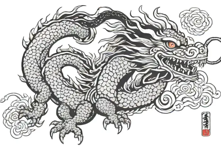 black Japan dragon with long body and without wings tattoo design idea