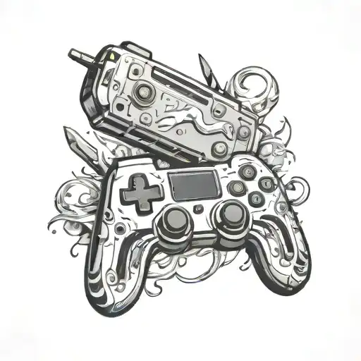 A mobile game controller designed as a kitchen knife, blending your interest in mobile games and cooking tattoo design idea
