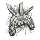 A mobile game controller designed as a kitchen knife, blending your interest in mobile games and cooking tattoo design idea