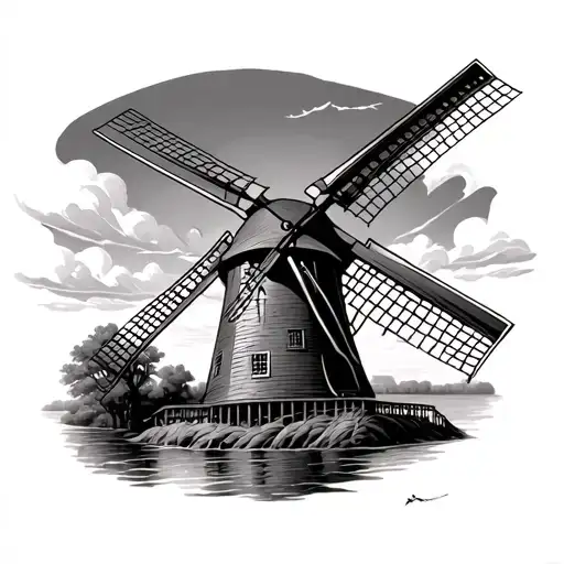 Dutch Windmill tattoo design idea