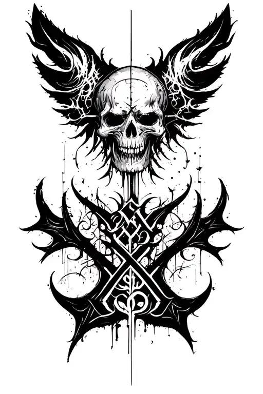 Raw Blackwork Cyber Sigils Gothic Lettering Anatomical Brush Strokes Bold High Contrast Full-BodyHorror tattoo design idea